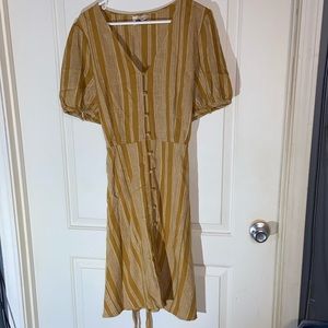 Universal Thread / Linen striped yellow lantern sleeve flare tie dress / XL